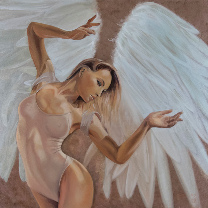 Malerei mit dem Titel "Angel Dancer" von Richard Seekins, Original-Kunstwerk, Öl Auf Keilrahmen aus Holz montiert