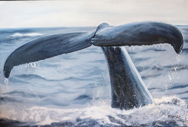 Malerei mit dem Titel "Whale Tail" von Richard Seekins, Original-Kunstwerk, Öl Auf Keilrahmen aus Holz montiert