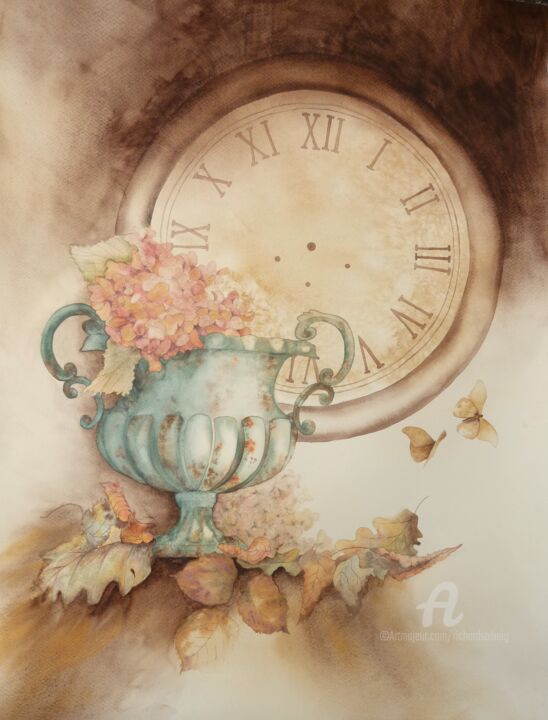 Peinture intitulée "" Et vous , heures…" par Solveig Gnéma-Richard, Œuvre d'art originale, Aquarelle