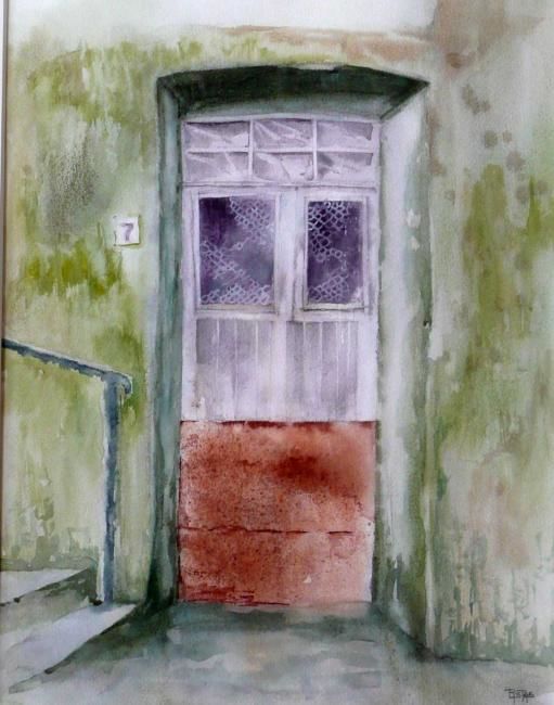 Peinture intitulée "La porte grise" par Richard Stas, Œuvre d'art originale