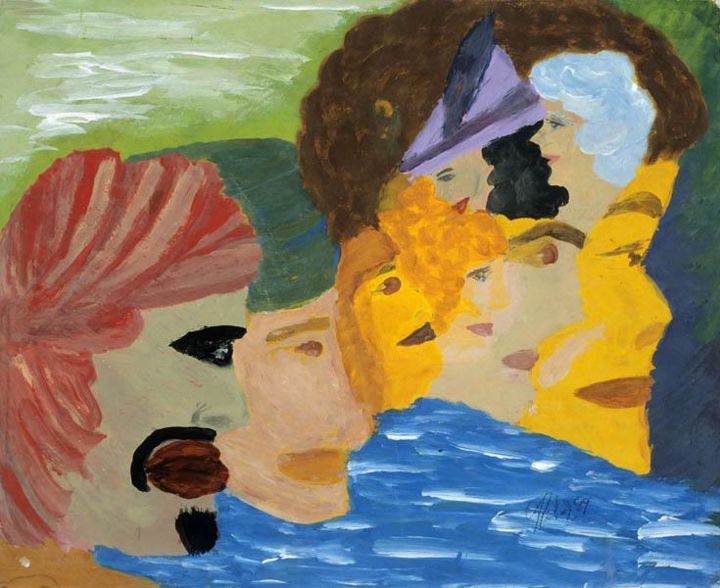 Painting titled "VISAGES" by Therese Richard, Original Artwork