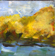 Painting titled "Autumn At The River…" by Riche Robertson, Original Artwork, Oil