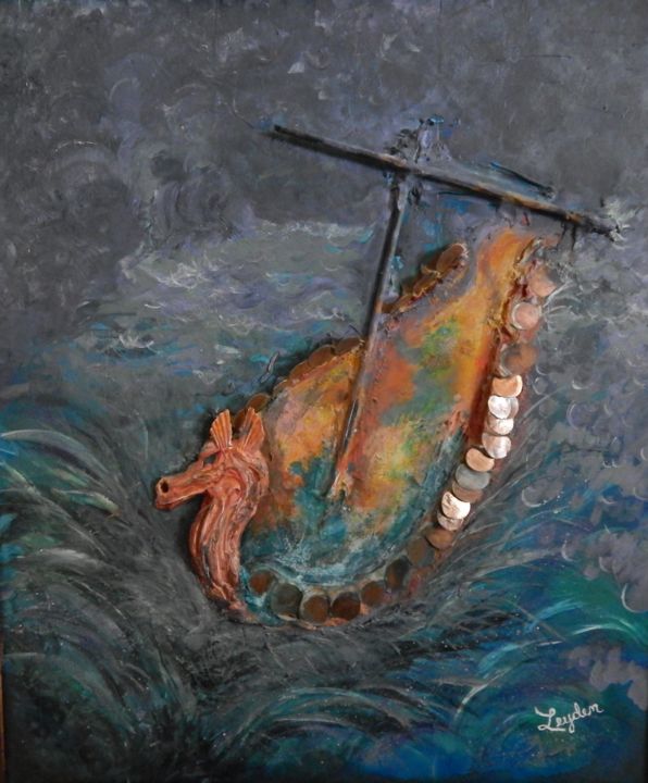 Painting titled "viking burial" by Rich Leyden, Original Art, Other
