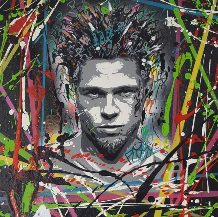 Картина под названием "Tyler Durden . figh…" - Ricky 400ml, Подлинное произведение искусства, Акрил Установлен на Деревянная…