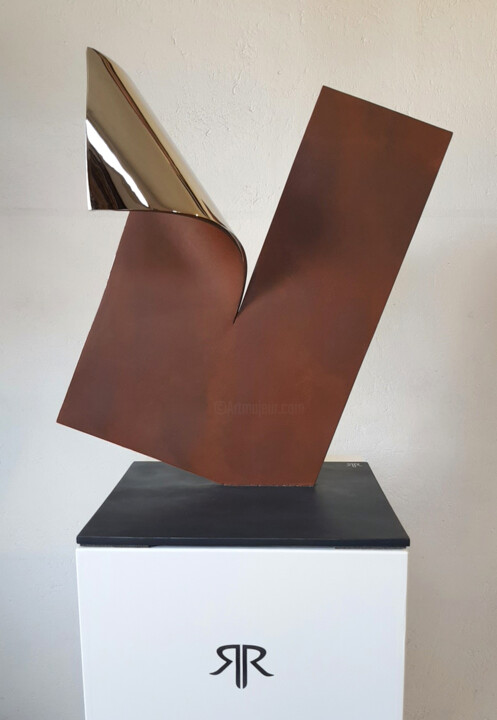 Skulptur mit dem Titel "Bended sheet" von Ricky Reese, Original-Kunstwerk, Edelstahl