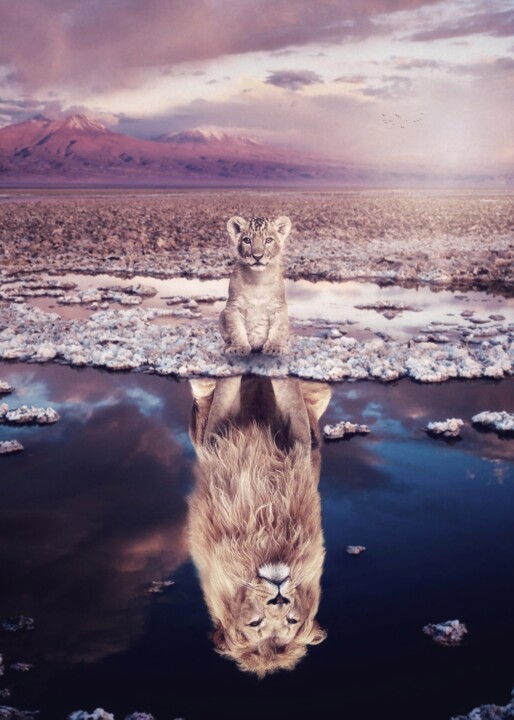 Arts numériques intitulée "Bébé lion qui grand…" par Rigaud Mickaël (Gen Z), Œuvre d'art originale, Collage numérique