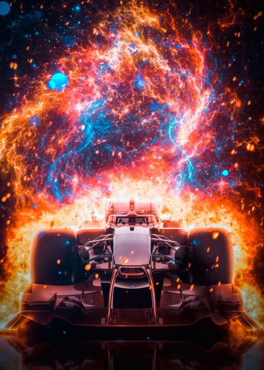 Digital Arts titled "Formule Un en feu s…" by Rigaud Mickaël (Gen Z), Original Artwork, Digital Photography