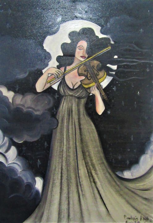 Pintura intitulada "Clair de lune" por Rihab Blrs, Obras de arte originais, Óleo Montado em Armação em madeira