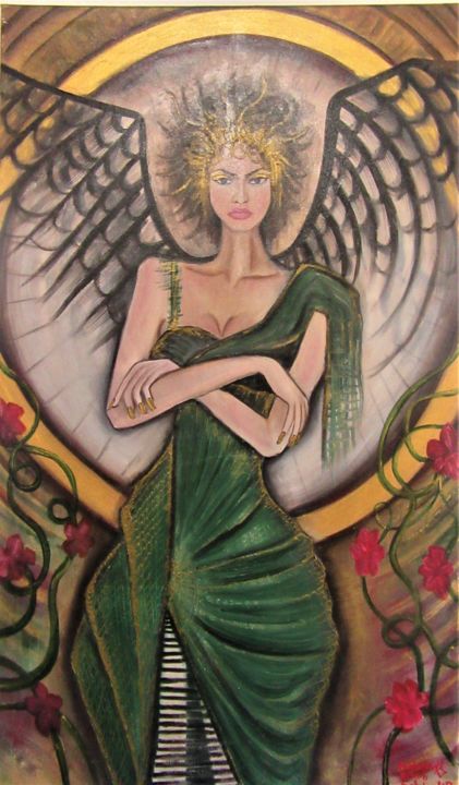 Peinture intitulée "dark angel" par Rihab Blrs, Œuvre d'art originale, Huile