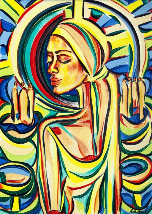 Peinture intitulée "Embraced by the lig…" par Riina Sirel, Œuvre d'art originale, Acrylique