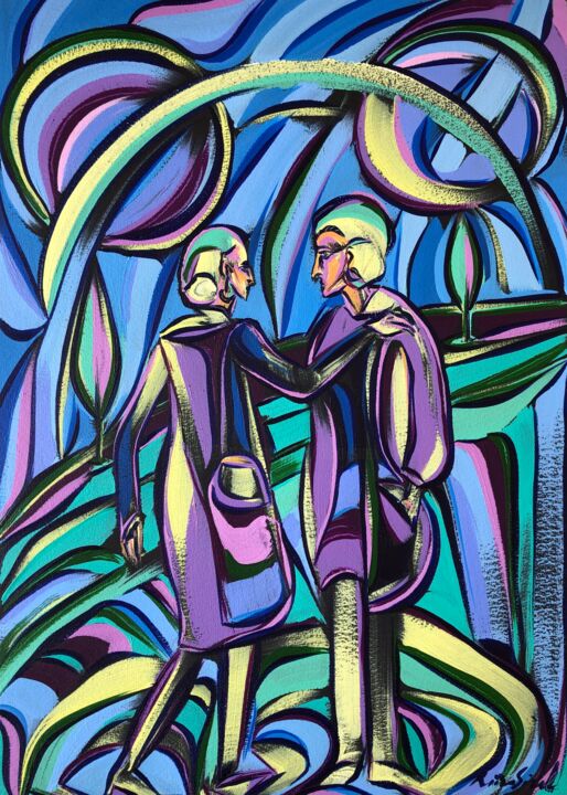 Painting titled "Across the stars" by Riina Sirel, Original Art, Acrylic