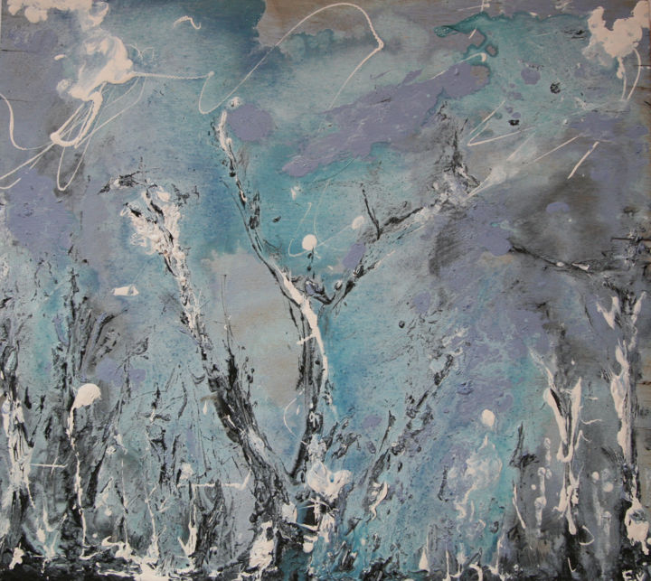 Painting titled "arbres bleus" by Rikomaniak, Original Artwork, Lacquer