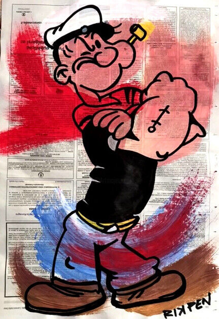 Schilderij getiteld "Popeye" door Rikpen, Origineel Kunstwerk, Acryl