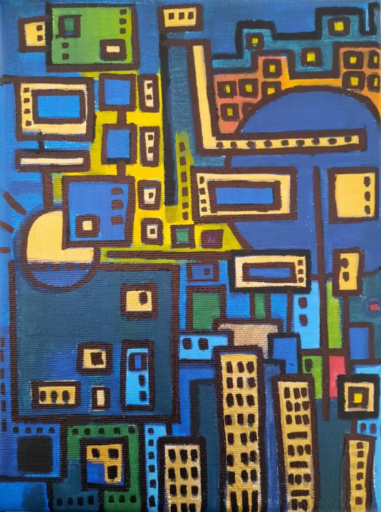 Peinture intitulée "Réveil urbain" par Rim El Abboudi, Œuvre d'art originale, Acrylique