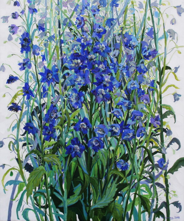 Painting titled "Blue flowers (2018)" by Rima Azatyan, Original Artwork, Oil