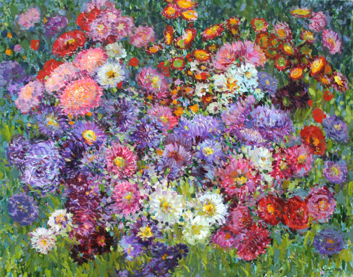 Malarstwo zatytułowany „Chrysanthemums (201…” autorstwa Rima Azatyan, Oryginalna praca, Olej