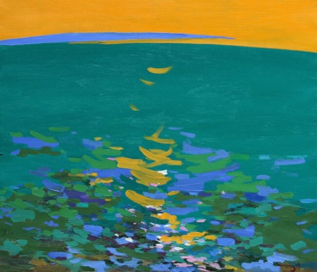 Painting titled "The Lake" by Rima Azatyan, Original Artwork, Oil