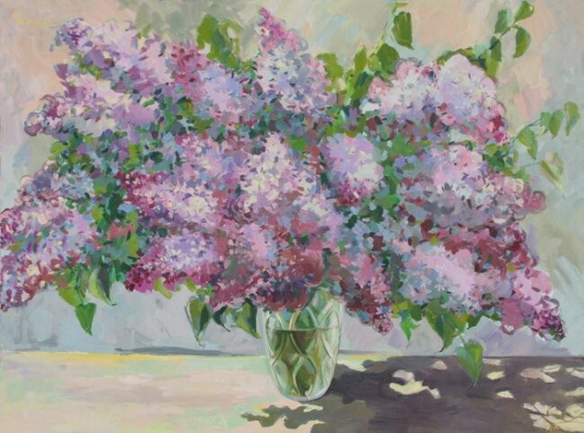 Painting titled "Lilacs" by Rima Azatyan, Original Artwork, Oil