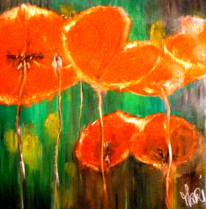 Painting titled "red flowers" by Mari, Original Artwork, Oil