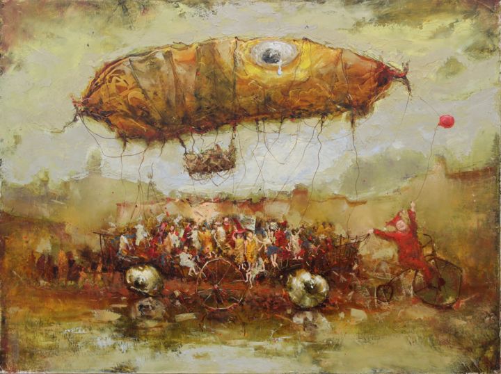 Pittura intitolato "O MES KELIAUJAM ŠIA…" da Rimas Galeckas, Opera d'arte originale, Olio