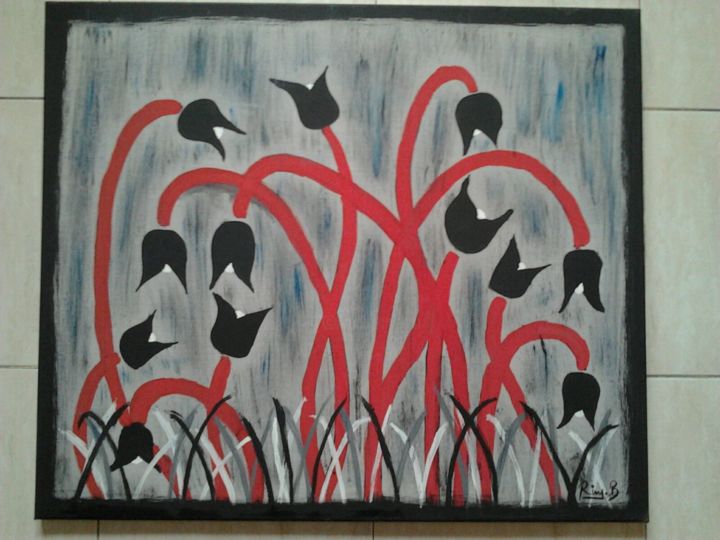 Painting titled "Black tulips" by Rim Belabdi, Original Artwork, Oil