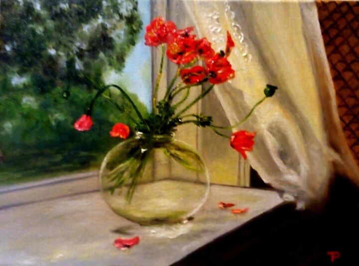 Painting titled "Poppies from Italy" by Rimma Tagirova, Original Artwork, Oil