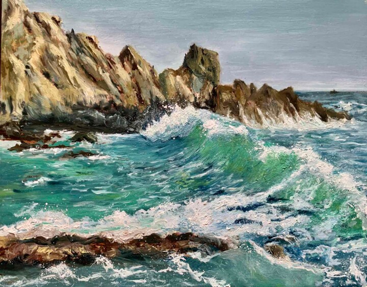 Painting titled "Sea on vacation" by Rimma Tagirova, Original Artwork, Oil
