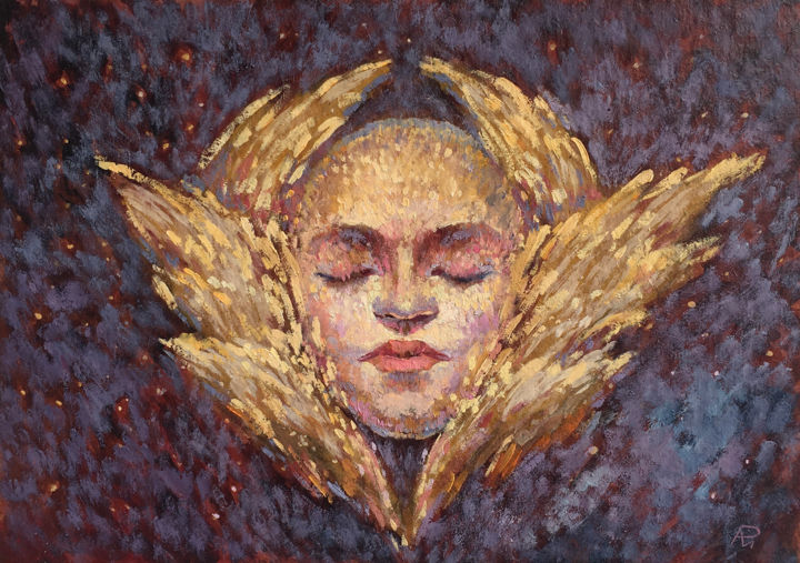 Painting titled "Seraphim" by Rimma Nes, Original Artwork, Oil