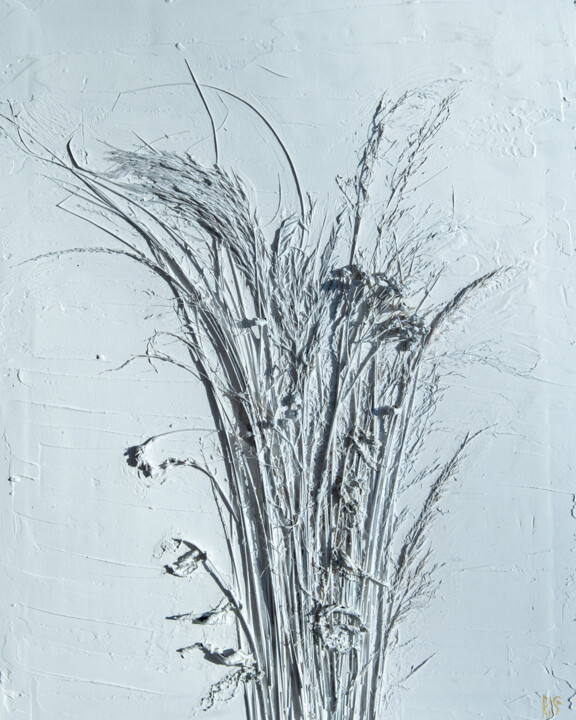 Collages titled "Bouquet - dried flo…" by Rimma Savina, Original Artwork, Plaster Mounted on Wood Stretcher frame