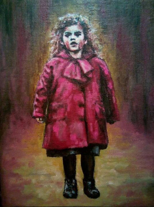 Malarstwo zatytułowany „Red coat girl’ from…” autorstwa Rimvydas Kviklys, Oryginalna praca, Olej