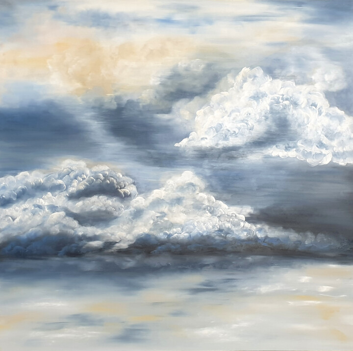 Картина под названием "Cloud without Rain" - Ritzi, Подлинное произведение искусства, Масло Установлен на Деревянная рама дл…