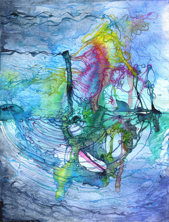 Schilderij getiteld "Above the abyss. Di…" door Rina Garon, Origineel Kunstwerk, Aquarel