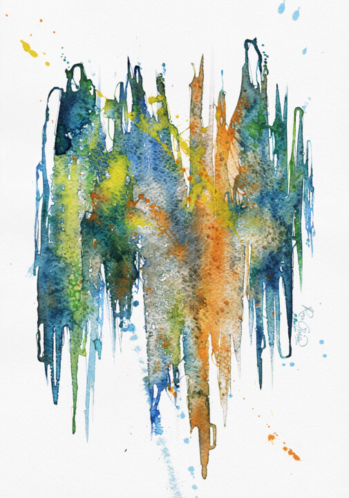 Peinture intitulée "The Flow of Life. D…" par Rina Garon, Œuvre d'art originale, Aquarelle