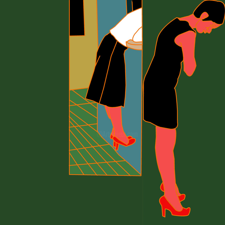 Digital Arts titled "My red heels" by Rina Mualem, Original Artwork, Digital Painting