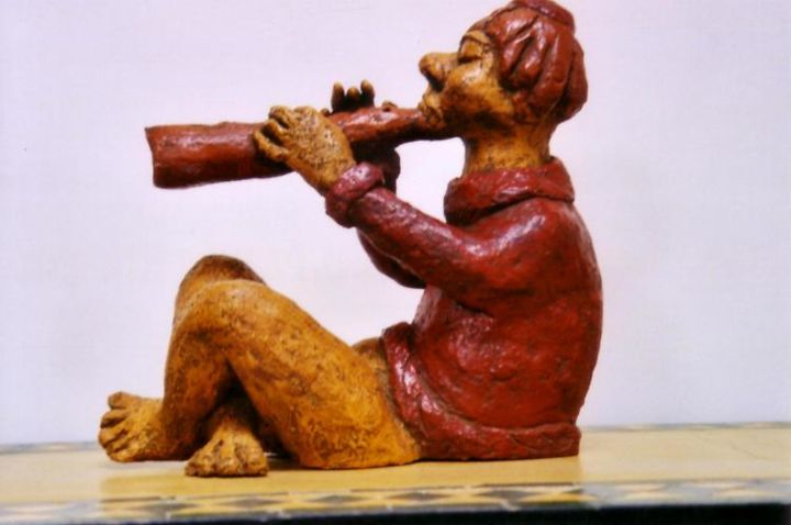 Sculpture intitulée "le joueur de flûte" par Rina Curiel, Œuvre d'art originale
