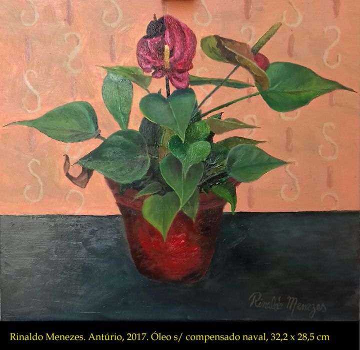 Painting titled "Antúrio" by Rinaldo Da Costa Menezes, Original Artwork, Oil