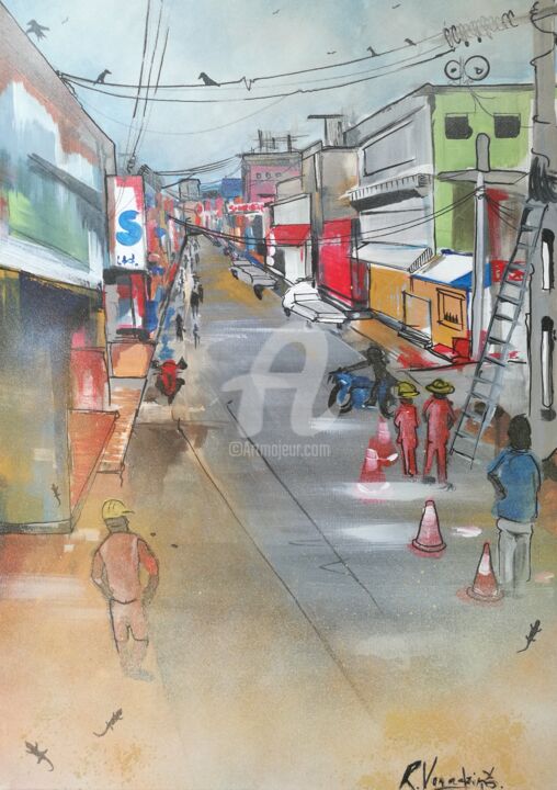 Pittura intitolato "Sri lanka streets" da Rinalds Vanadzins, Opera d'arte originale, Acrilico