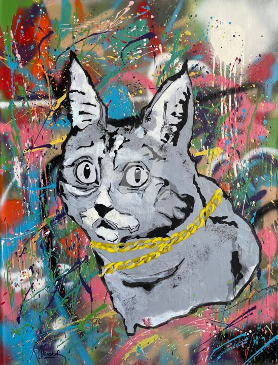 Schilderij getiteld "Cat" door Rinalds Vanadzins, Origineel Kunstwerk, Acryl