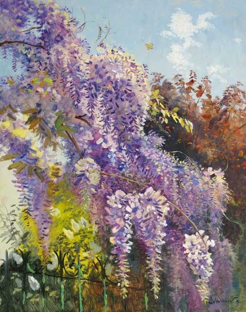 Peinture intitulée "Belle glycine" par Rinat Animaev, Œuvre d'art originale