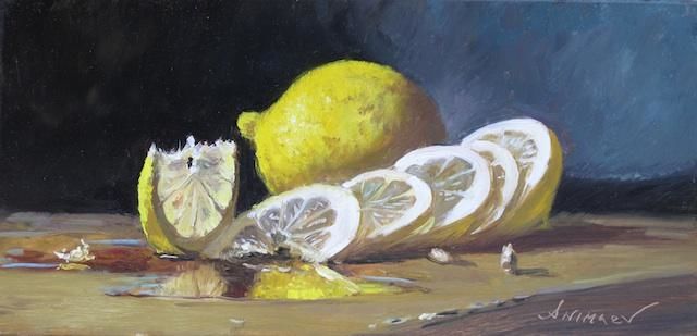 Pintura intitulada "Tranches de citron" por Rinat Animaev, Obras de arte originais, Óleo