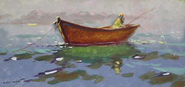 Painting titled "Pêcheur à St Suliac" by Rinat Animaev, Original Artwork, Oil