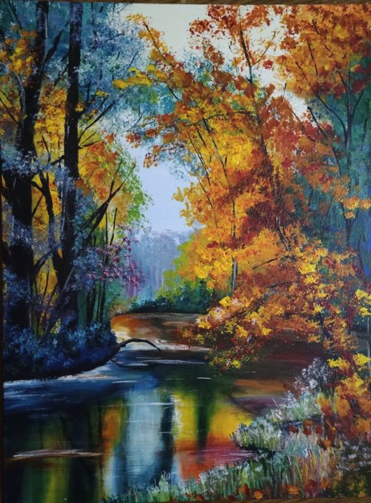 Painting titled "Autumn" by Rina Vin, Original Artwork, Acrylic