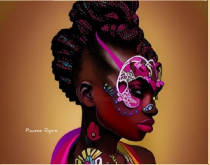 Цифровое искусство под названием "Parure africaine" - Rinel Djeunga, Подлинное произведение искусства, Цифровая живопись