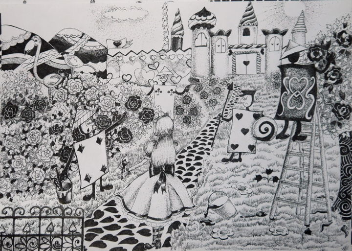 Картина под названием "Alice in Wonderworl…" - Rini Kinomoto, Подлинное произведение искусства,