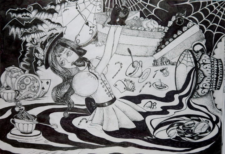 Картина под названием "Alice in Wonderworl…" - Rini Kinomoto, Подлинное произведение искусства