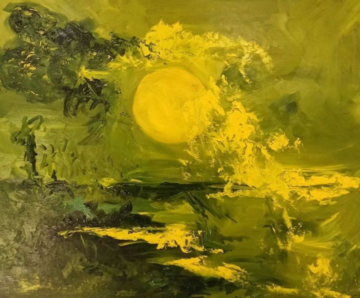 Schilderij getiteld "Green picture" door Katrin Rine, Origineel Kunstwerk, Olie