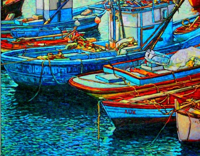 Pintura titulada "Barcas en Mogán" por Delmar, Obra de arte original, Oleo
