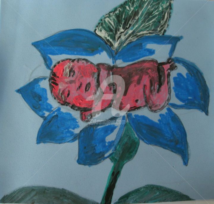 Printmaking titled "Menino em flor I" by Riotinto, Original Artwork, Xylography