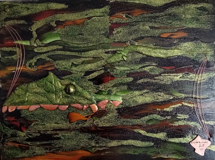 Peinture intitulée "" L'alarme de croco…" par Riquet Faure, Œuvre d'art originale, Huile Monté sur Châssis en bois