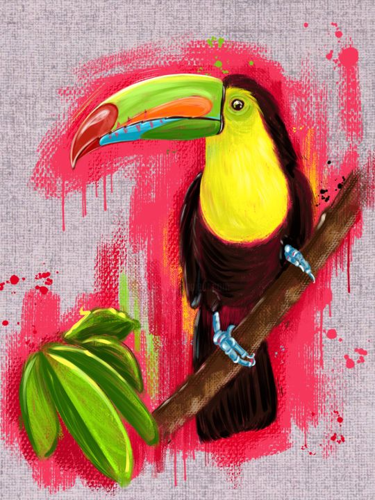 Arts numériques intitulée "Exotic Toucan birt,…" par Ekaterina Kuzeneva, Œuvre d'art originale, Peinture numérique